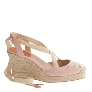 J. Crew pink Sardinia ankle wrap Espadrilles wedge